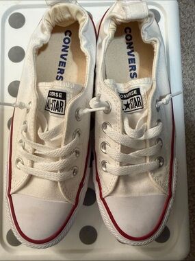 Converse White Canvas Low Top Sneakers with Red Trim
